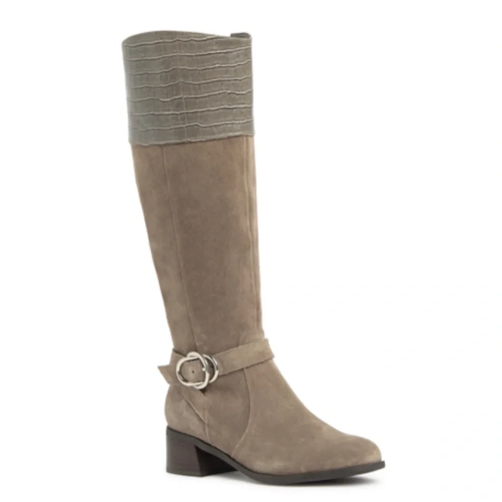 Marc Fisher Wide Calf Knee High Riding Boot in Taupe Suede, NEW, Size 11 Wide